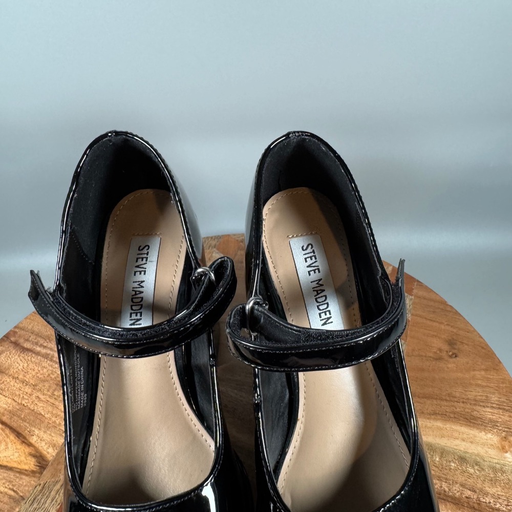 Steve Madden NYLO Platform Mary Jane Heels Black Patent Chunky Block Heel Sz 6 - Picture 7 of 8